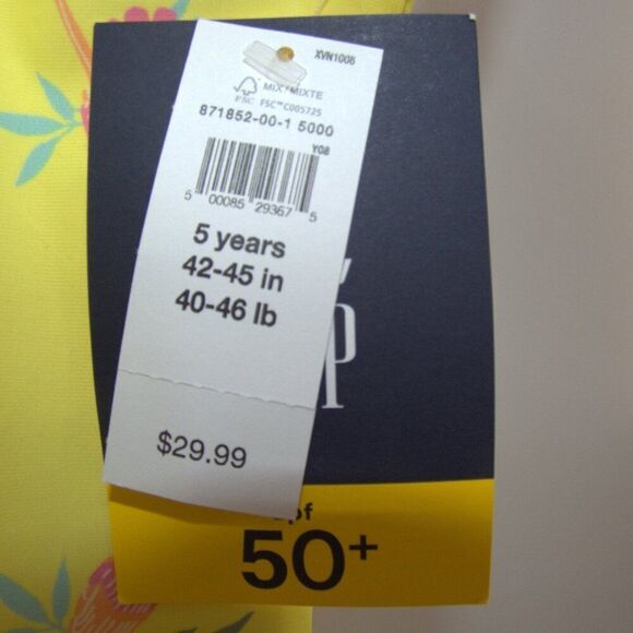 GAPFactory Bright Yellow One Piece Flutter Swimsuit Floral Parrot Print Size 5T - Picture 6 of 8